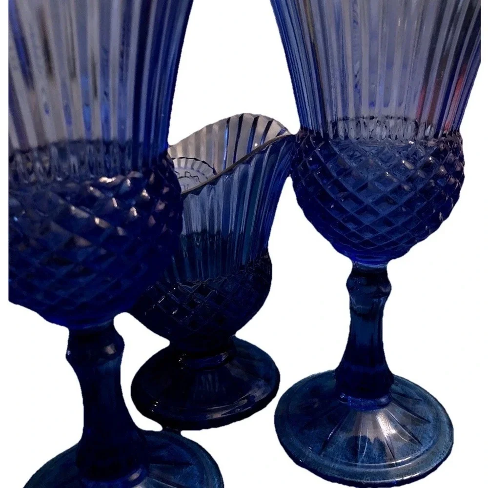 George & George (2) Goblets with A Mt. Vernon Gravy pitcher - Cobalt Blue Glass